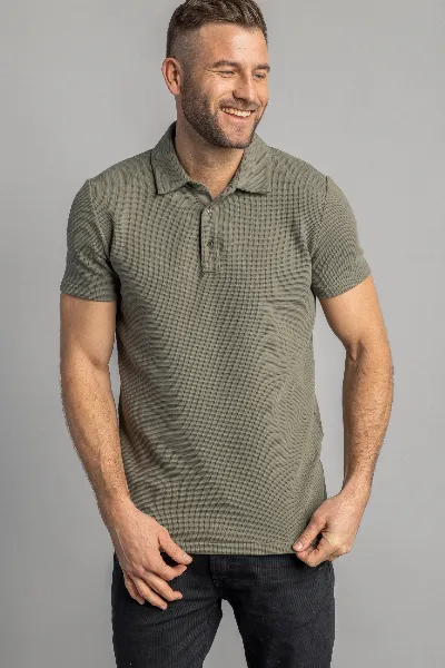 DIRTS DIRTS Herren vegan Waffel-Piqué-Poloshirt Dusty Olive