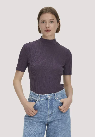 hessnatur hessnatur Damen Mock-Neck Shirt Slim aus Bio-Baumwolle - lila