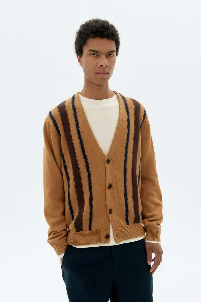 Thinking MU Strickjacke Creed Stripes Braun