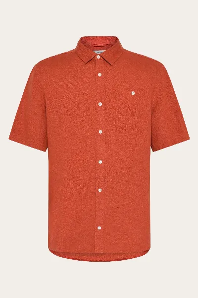 KnowledgeCotton Apparel KnowledgeCotton Apparel Herren vegan Kurzarmhemd Custom Fit Burnt Brick