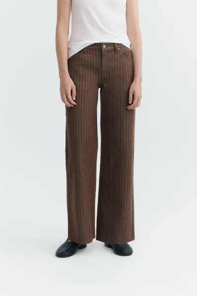 thinking mu Thinking MU Damen vegan Hose Kettan Niedrige Leibhöhe Gestreift Braun Naturgefärbt