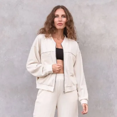 Jaya Jaya ADELE WAFFLE - Coole Jacke, Blouson-Bomberjacken-Elementen, 100% GOTS-zertifizierter Biobaumwolle, Waffle-Optik, kleiner Stehkragen