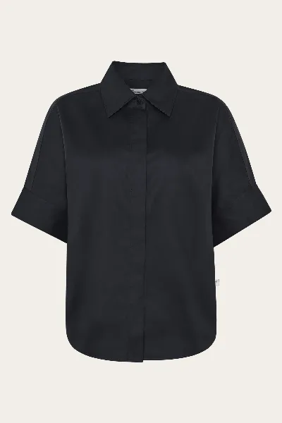 KnowledgeCotton Apparel KnowledgeCotton Apparel Damen vegan Hemd Kurzarm Islet Regular Satin Schwarz Jet