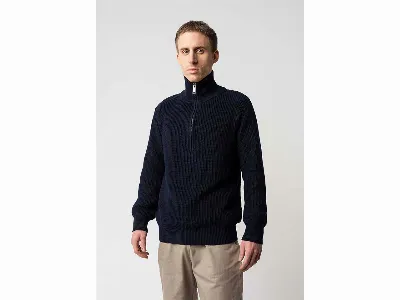 MELA MELA Bio-Unisex-Rippstrick-Troyer 'UDAI' mit Reißverschluss-Stehkragen, navy,