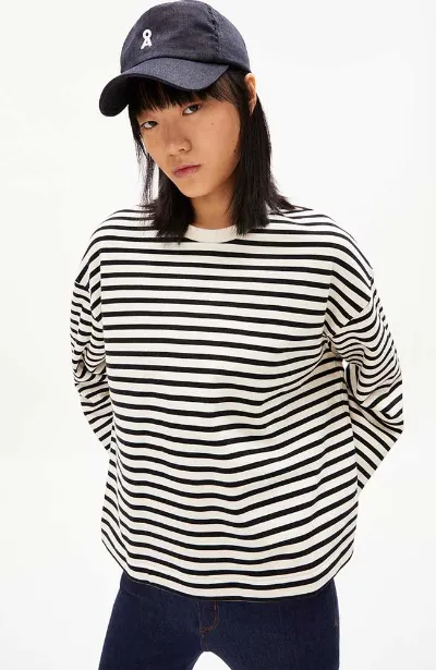 ARMEDANGELS ARMEDANGELS Damen vegan Sweatshirt Frankaa Stripe Schwarz Off White