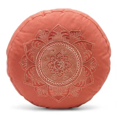 BAGHI BAGHI Meditationskissen Rund pastellige Farben Om Bestickung - Sitzhöhe 15cm Bio-Baumwolle kbA