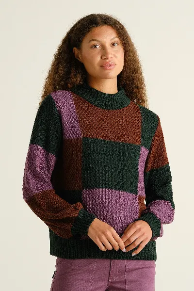 dedicated Strickpullover Gotland Blocked Check Lila