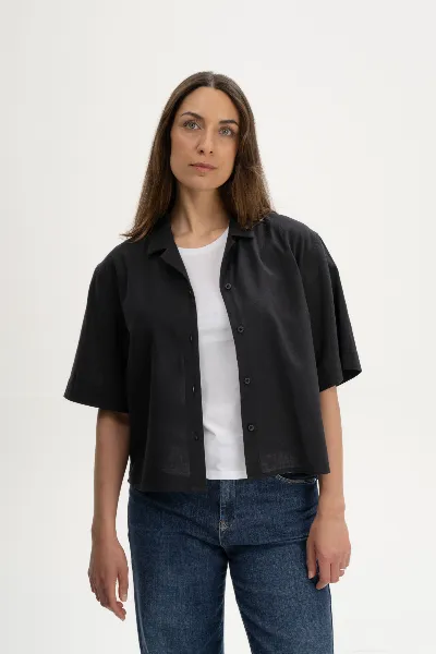 MELA MELA Damen vegan Shirt Kurzarm Tavleen Charcoal