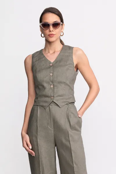 De IONESCU De IONESCU Damen vegan Weste Figa Leinen Khaki
