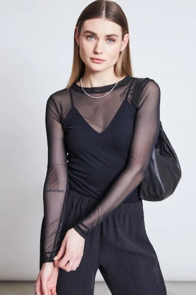 JAN 'N JUNE Longsleeve Dora Mesh Schwarz