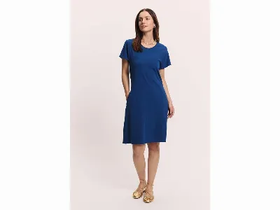 tranquillo tranquillo Bio-Damen-Midikleid Inoaa aus Baumwoll-Leinen-Mix, navy,