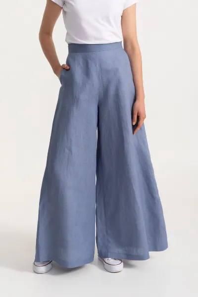 De IONESCU De IONESCU Damen vegan Hose Palazzo Leinen Staubig Blau
