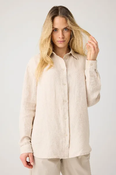 KnowledgeCotton Apparel KnowledgeCotton Apparel Damen vegan Hemd Lose Leinen Helles Federgrau