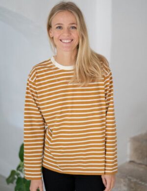 FUXBAU Frauen Streifen Longsleeve – creme grün, bordeaux, blau oder senf