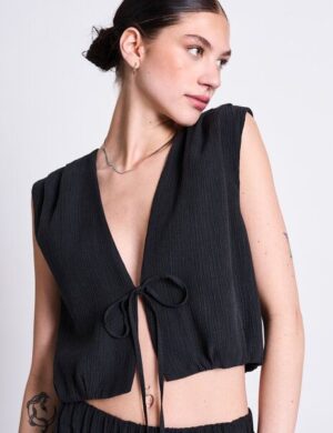 JAN N JUNE CRINKLE SHIRT ISTED BLACK