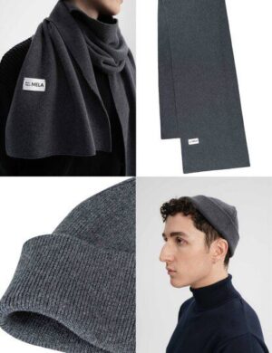 MELA Bundle Feinstrick Mütze kurz LESH + Jacquard Schal ASMEE