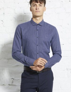 Wunderwerk Herrenhemd aus Bio-Baumwolle Fancy graphic shark collar