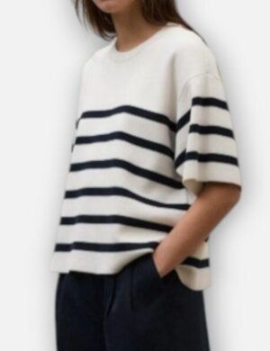 ECOALF Kurzarm Pullover weiß mit blauen Streifen