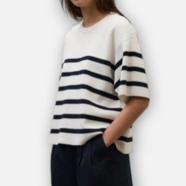 ECOALF Kurzarm Pullover weiß mit blauen Streifen ECOALF Kurzarm Pullover weiß mit blauen Streifen