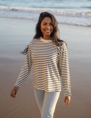 FUXBAU Frauen Streifen Longsleeve - weiss schwarz