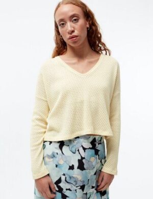 Givn Berlin Strickpullover GBLILLE cropped aus Bio-Baumwolle im Jacquard Muster - Creamy Yellow (Jacquard)