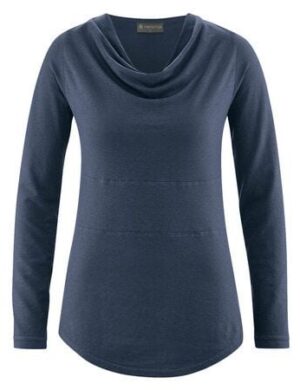 HempAge Damen Langarmshirt mit Wasserfallkragen Hanf/Biobaumwolle