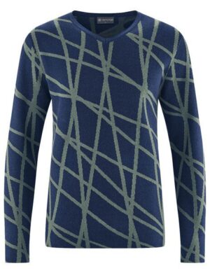 HempAge V-Kragen Pullover mit Muster Hanf/Biobaumwolle