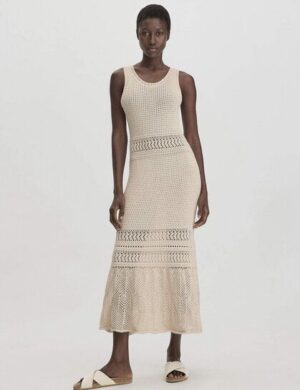 hessnatur Ajour Strick Kleid Midi Fitted aus reiner Bio-Baumwolle