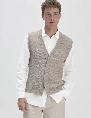 hessnatur Ajour Strick Weste Regular aus Bio-Baumwolle mit Leinen