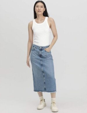 hessnatur Jeans Rock Midi Regular aus reinem Bio-Denim