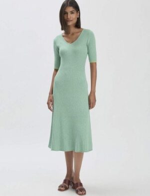 hessnatur Mouliné Strick Kleid Midi Fitted aus reiner Bio-Baumwolle