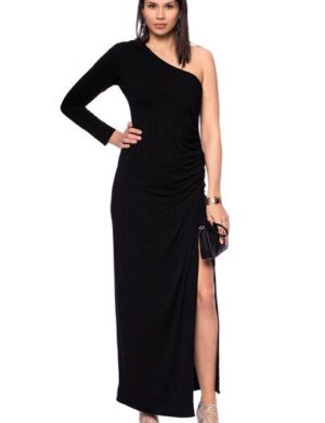 Ingoria COSIMA One-Shoulder Langarm Abendkleid mit seitlicher Raffung