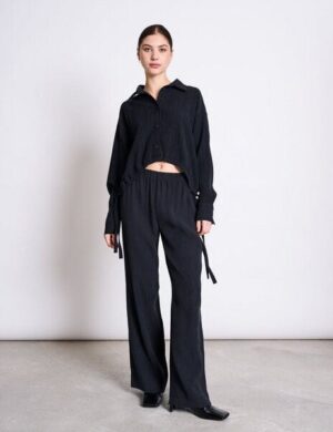 JAN N JUNE CRINKLE SHIRT ISTED BLACK