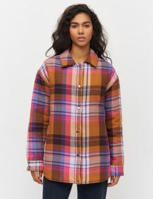 KnowledgeCotton Apparel Damen OVERSIZE CHECK OVERSHIRT – aus Biobaumwolle und recyceltem Post-Consumer-Polyester, Multikaro