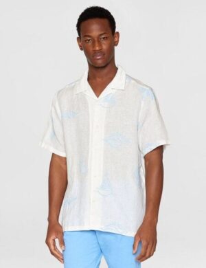 KnowledgeCotton Apparel Hemd - Embroidery Box Fit short sleeve - aus Leinen (bio)