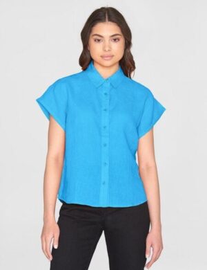 KnowledgeCotton Apparel Leinenbluse – ASTER fold up short sleeve linen shirt – aus Bio-Leinen