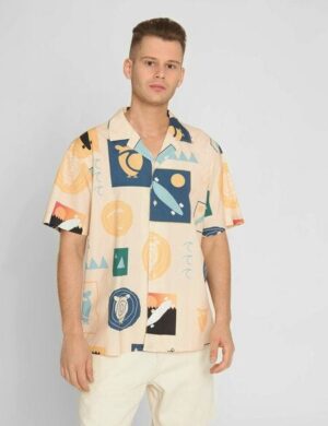 KnowledgeCotton Apparel Lockeres Hemd - AOP Urskog - aus Bio-Baumwolle