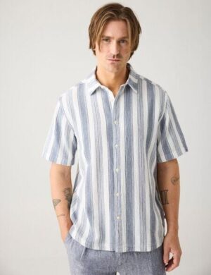 KnowledgeCotton Apparel Lockeres Kurzarmhemd mit Streifen aus Bio-Baumwolle