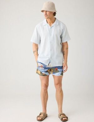 KnowledgeCotton Apparel Mittellange Badehose mit Prints aus recyceltem Polyester