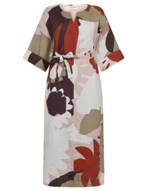 KnowledgeCotton Apparel Sommerkleid mit V-Ausschnitt und Print aus Bio-Leinen
