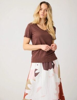 KnowledgeCotton Apparel T-Shirt mit V-Ausschnitt - aus Bio-Leinen