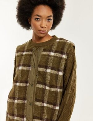 KnowledgeCotton Apparel Teddy Check Crew Neck Vest