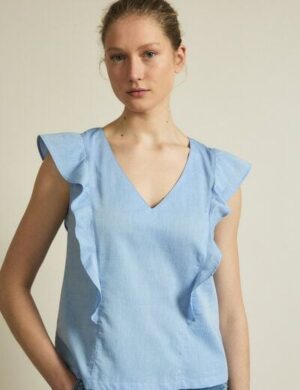 LANIUS Chambray Blusentop GOTS aus Bio-Baumwolle