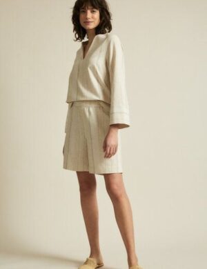 Damen Streifenshorts aus Hanf mit Bio-Baumwolle von Lanius, Farbe Powder-White