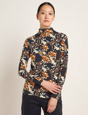 LANIUS Stehkragenshirt mit Kräuseln aus Bio-Baumwolle und Tencel