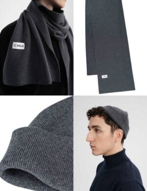 MELA Bundle Feinstrick Mütze kurz LESH + Jacquard Schal ASMEE