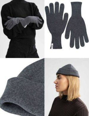 MELA Bundle Feinstrick Mütze kurz LESH + Strick Handschuhe RISHI