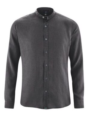 HempAge Herren Schlichtes Stehkragenhemd aus reinem Hanf