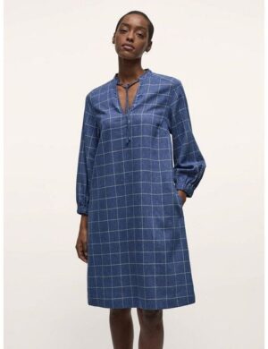 LANIUS Karo-Kleid mit V-Ausschnitt aus Hanf und TENCEL