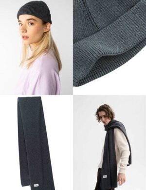 MELA Bundle Kurze Rippstrick Mütze RAFI + Rippstrick Schal NAGNA